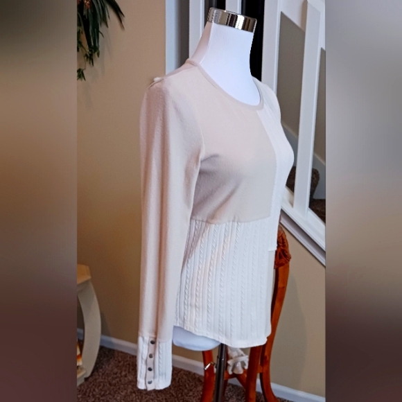 Hem & Thread Colorblock Sweater Taupe/Cream NWT  S - Picture 4 of 11